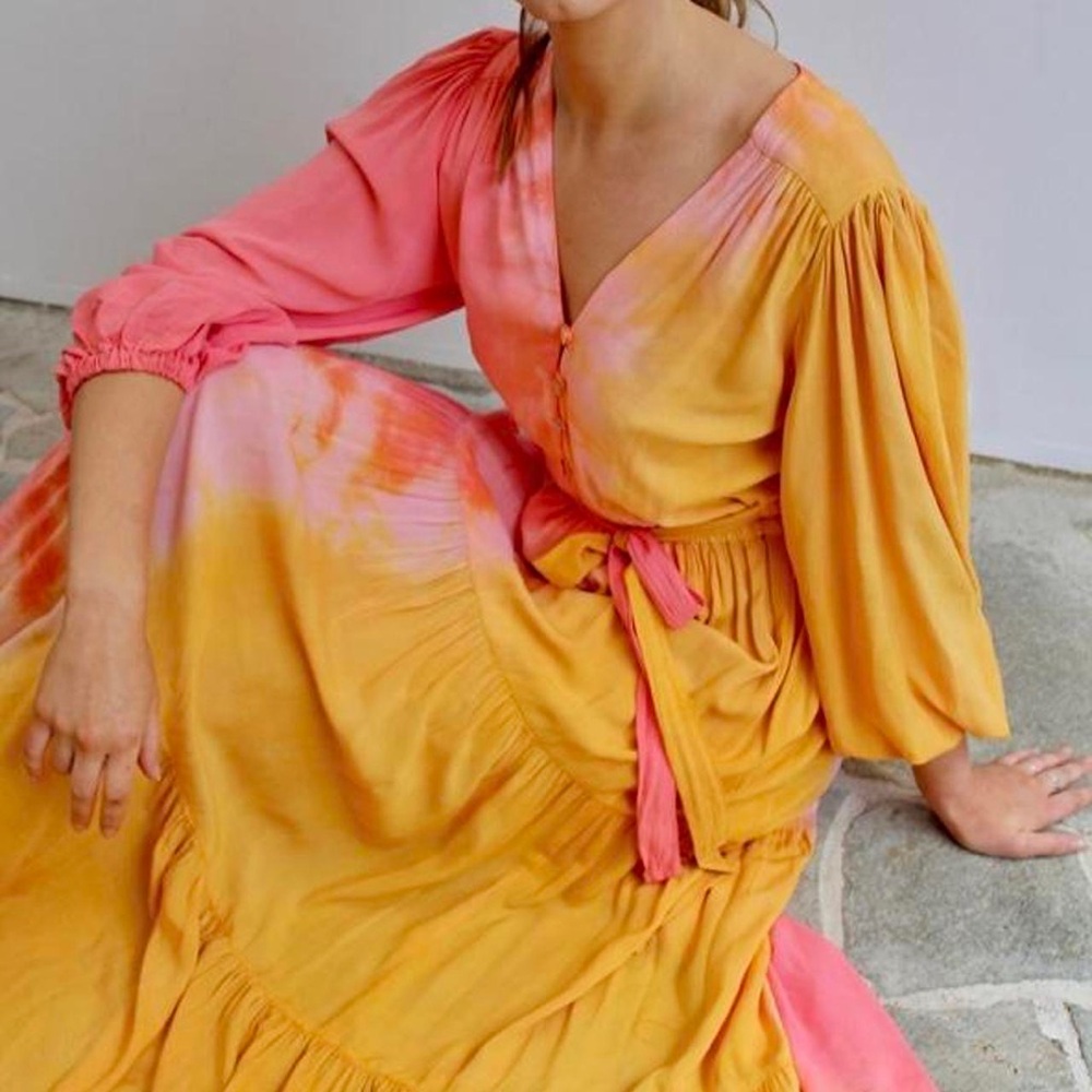 jens pirate booty bastien dress in sunburst dress tie dye maxi yellow orange